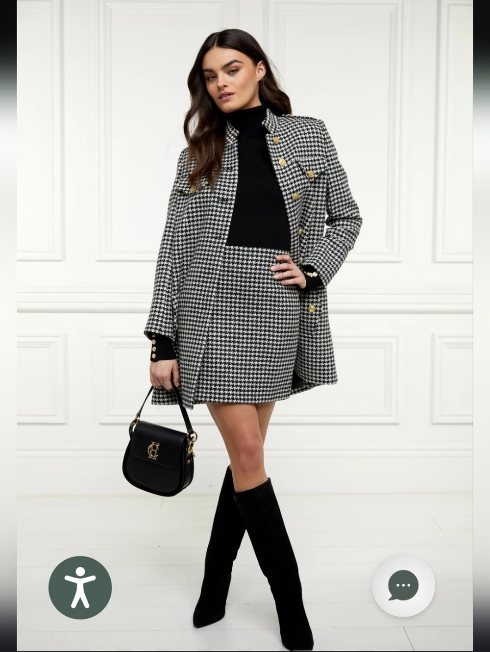 Chic Black and White Houndstooth Pencil Skirt